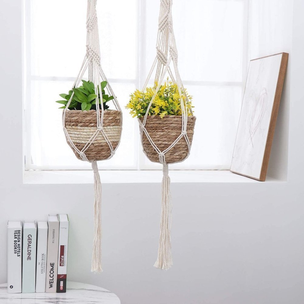 Bohemian Braided Plant Holder Hippie Outdoor/Indoor/Living Room/Dorm Decor